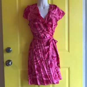 Hot Pink Banana Republic Silk true wrap dress